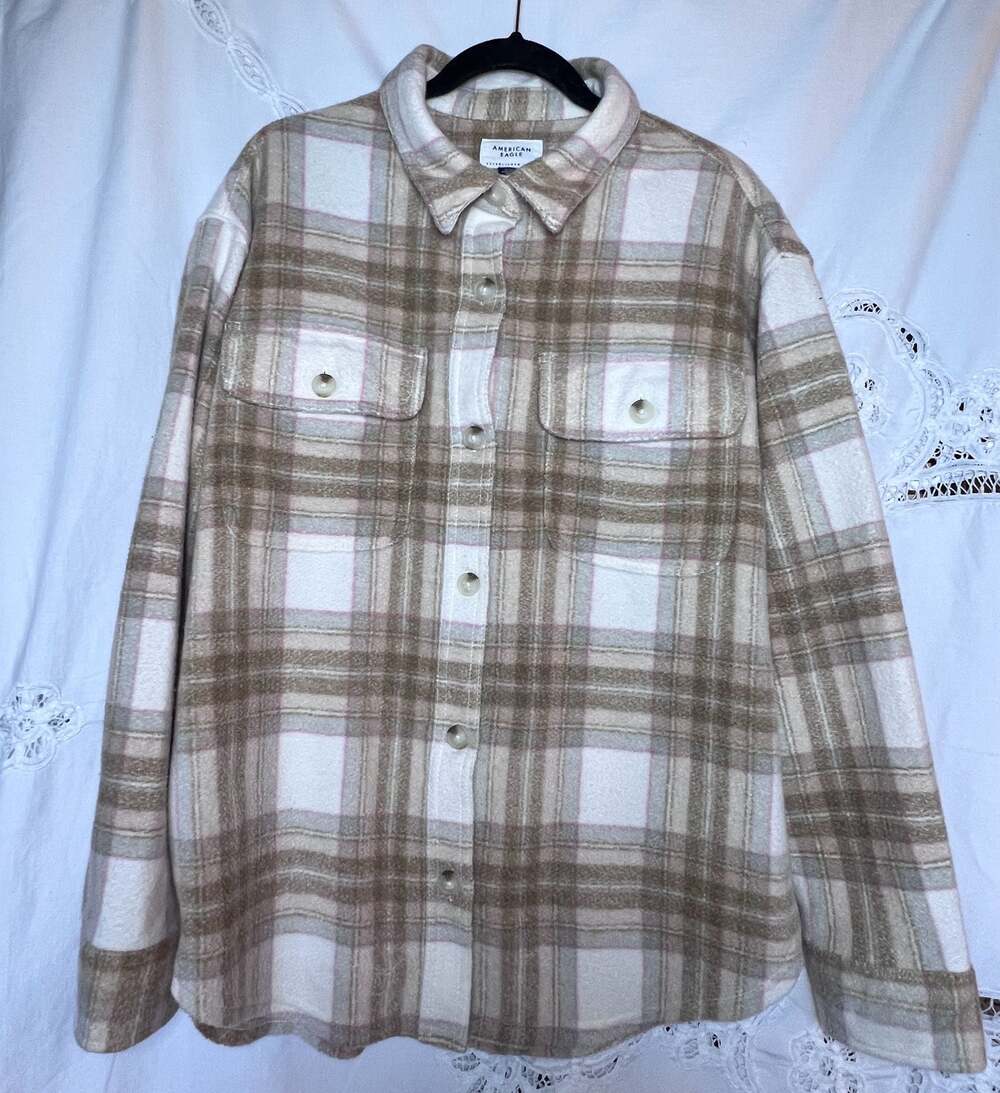 American Eagle Plaid Fleece Button-Up Shirt Jacket Size M